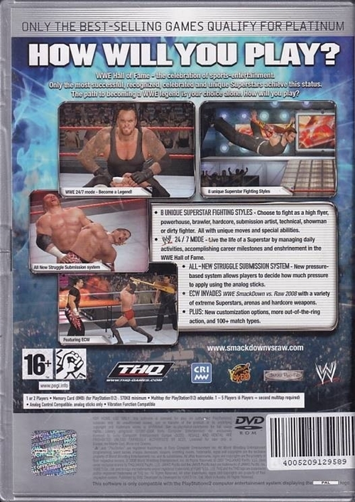 WWE SmackDown vs Raw 2008 Platinum - PS2 (B Grade) (Genbrug)